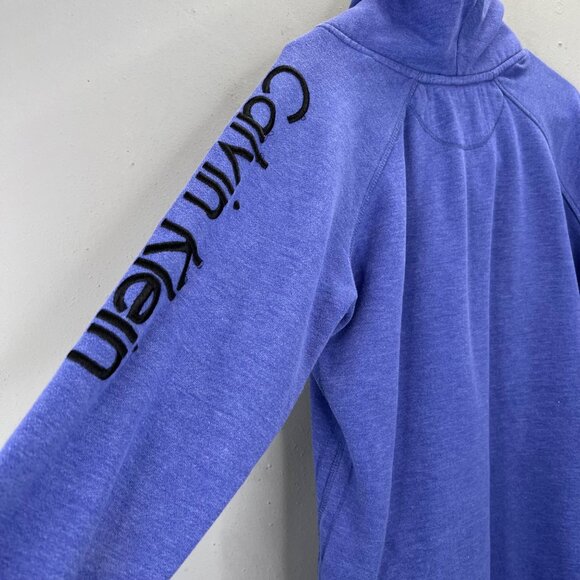 Calvin Klein Performance Sweatshirt M Blue Spellout Logo Cowl Neck Drawstring - Picture 5 of 8
